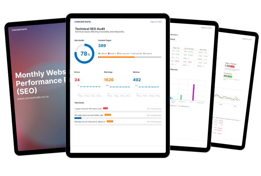 Concentrate SEO website performance report mock up